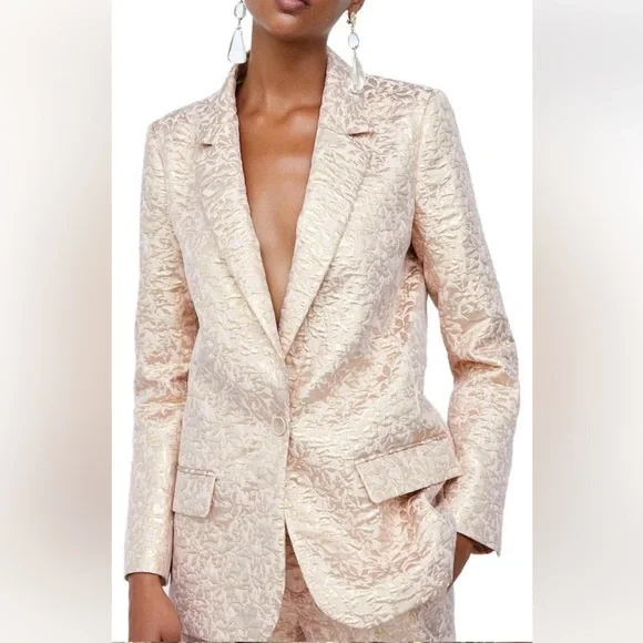 NEW Zara Jacquard Rose Gold Metallic Blazer